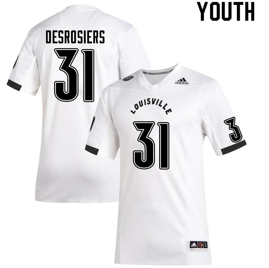 Youth #31 Gregory Desrosiers Louisville Cardinals College Football Jerseys Sale-White